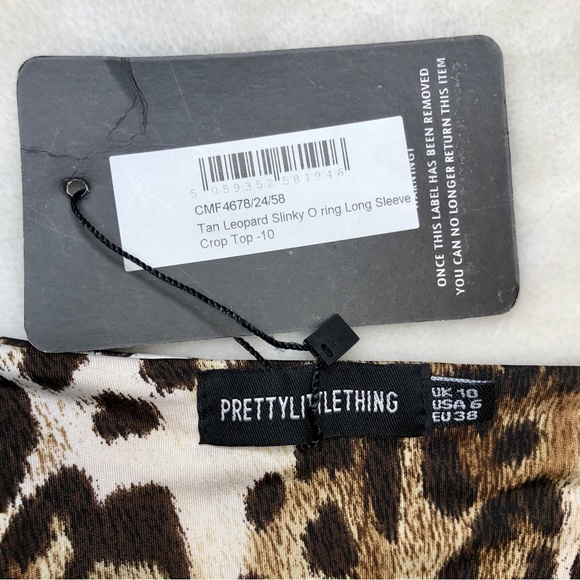 PrettyLittleThing Tan Leopard Slinky O Ring Long Sleeve Crop Top Size US-6 - Picture 12 of 14